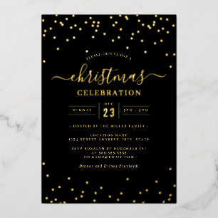Invitation En Aluminium Confetti Gold Black Christmas Party