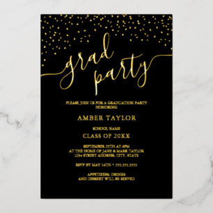 Invitation En Aluminium Confetti Gold Black Graduation Party