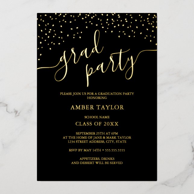 Invitation En Aluminium Confetti Gold Photo Graduation Party (Recto)
