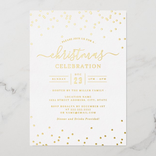 Invitation En Aluminium Confetti Gold White Christmas Party (Recto)