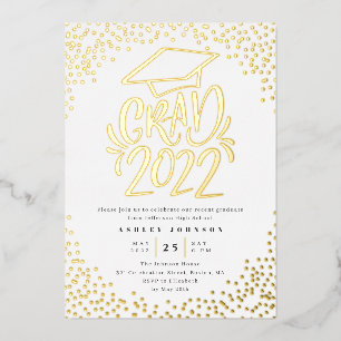 Invitation En Aluminium Confetti Lettered Grad 2022 Graduation Party Blanc
