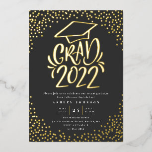 Invitation En Aluminium Confetti Lettered Grad 2022 Graduation Party Noir