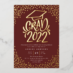 Invitation En Aluminium Confetti Lettered Grad 2022 Graduation Party Rouge