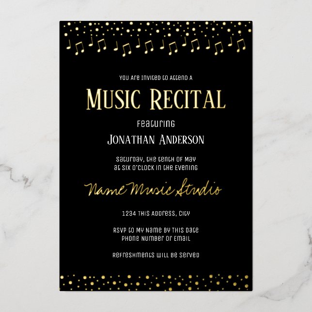 Invitation En Aluminium Confetti Music Considérant (Recto)