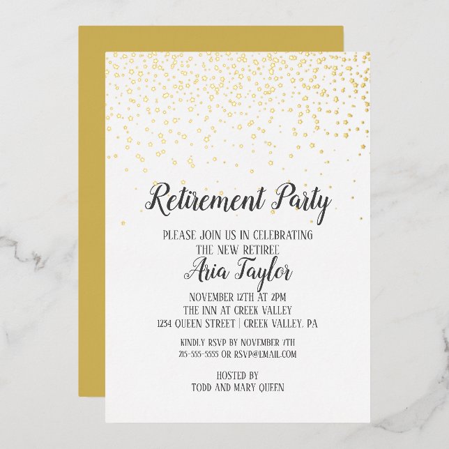 Invitation En Aluminium Confetti Retraite Party Gold (Recto/Verso)