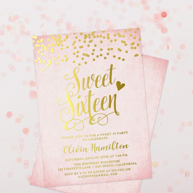 Invitation En Aluminium Confetti Rose & Or Sweet 16 Partie (Créateur téléchargé)