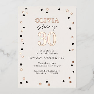 Invitation En Aluminium Confettis 30e Anniversaire Noir & Or Rose Réel