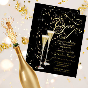 Invitation En Aluminium Confettis dorés Champagne Félicitations Fête de fi