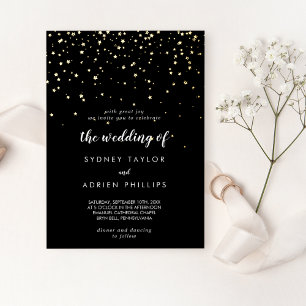 Invitation En Aluminium Confettis dorés Mariage noir en or véritable