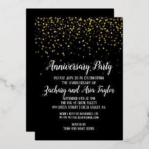 Invitation En Aluminium Confettis dorés sur fond noir Fête d'anniversaire