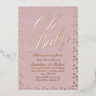 Invitation En Aluminium Confettis Points Baby Shower Rose Pressé 