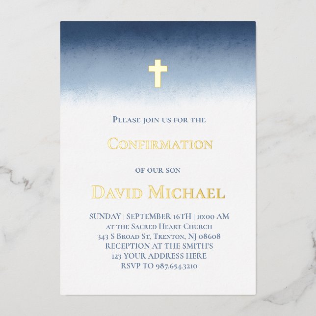 Invitation En Aluminium  Confirmation dark blue watercolor  (Recto)