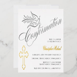 Invitation En Aluminium Confirmation de la croix et de la colombe élégante