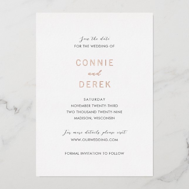 Invitation En Aluminium Connie Modern Elegant Wedding Enregistrer la date (Recto)