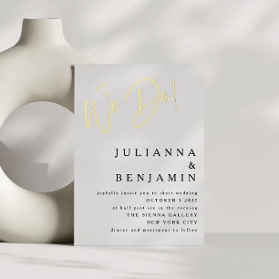 Invitation En Aluminium Contemporain Nous Faisons Élégant Mariage Or Blanc