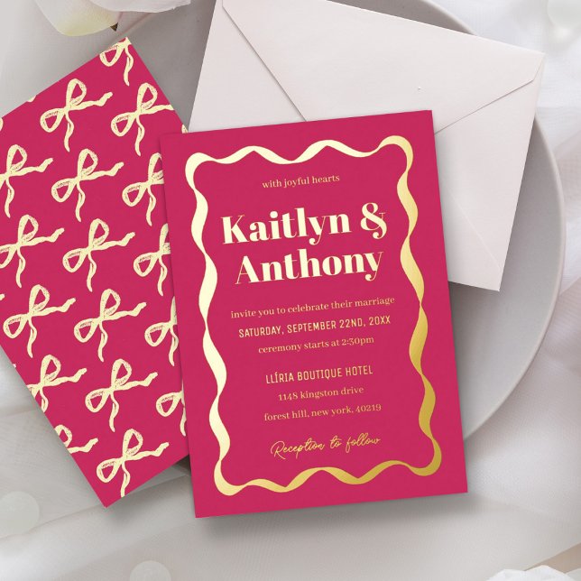 Invitation En Aluminium Coquette Bow Retro Mariage Real (Créateur téléchargé)