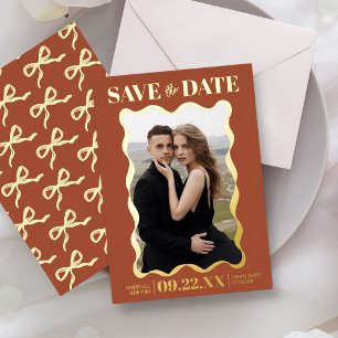 Invitation En Aluminium Coquette Bow Retro Photo Mariage Enregistrer La Da