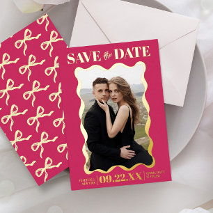 Invitation En Aluminium Coquette Bow Retro Photo Mariage Enregistrer La Da