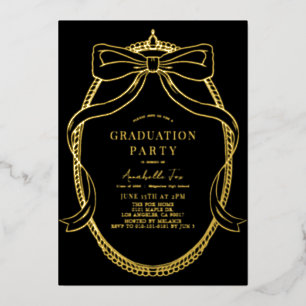 Invitation En Aluminium Coquette Gold Bow Ribbon Black Graduation Party