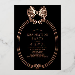 Invitation En Aluminium Coquette Gold Bow/Ribbon Black Graduation Party