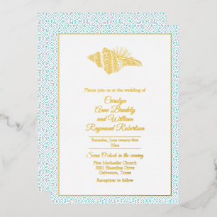Invitation En Aluminium Coquillage d'or avec Mariage de cadre Aqua