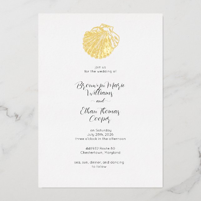 Invitation En Aluminium Coquillage simple et aquarelle (Recto)