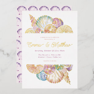 Invitation En Aluminium Coquille d'aquarelle sous le Mariage marin