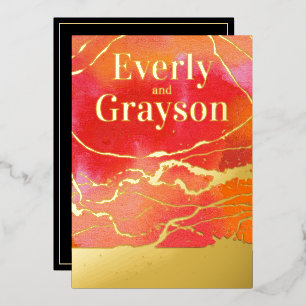 Invitation En Aluminium Coral rose Coral Galaxy Marble Mariage or