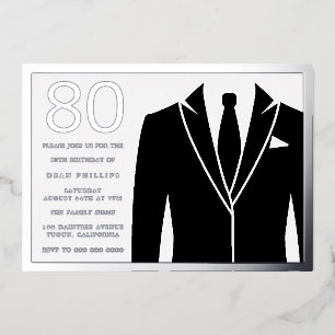 Invitation En Aluminium Costume noir et Cravate 80e anniversaire fête Arge