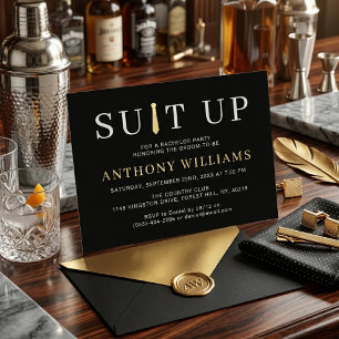 Invitation En Aluminium Costume noir et or moderne pour enterrement de vie