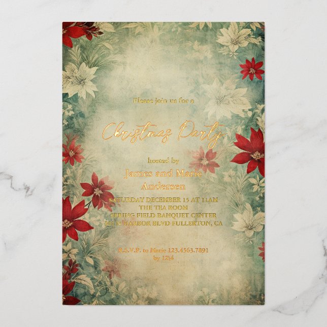 Invitation En Aluminium Cosy hiver Poinsettia fête de Noël Florale (Recto)