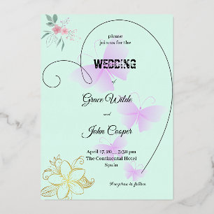 Invitation En Aluminium Couleur douce avec design floral et papillon