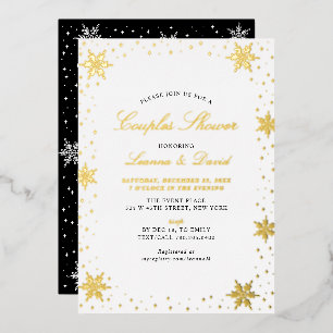 Invitation En Aluminium Couples de neige d'hiver Gold et Black Wedding sho