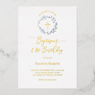 Invitation En Aluminium couronne bleue   Baptême et 1er anniversaire Invit