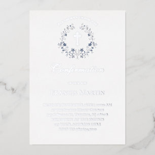 Invitation En Aluminium couronne bleue élégante Confirmation