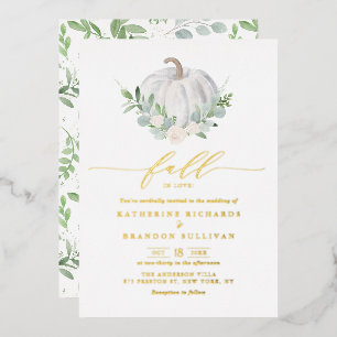 Invitation En Aluminium Couronne de citrouille blanche verdure mariage aut