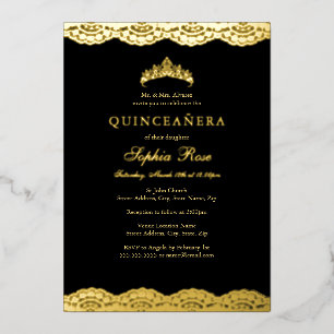 Invitation En Aluminium Couronne de fil noir en or rose Quinceanera Feuill