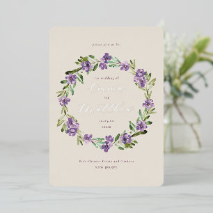 Invitation En Aluminium Couronne de fleurs botaniques mariage lilas violet