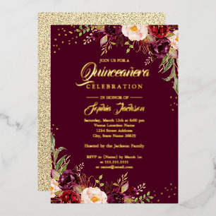 Invitation En Aluminium Couronne de fleurs de Bourgogne en feuille d'or Qu