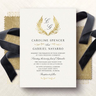Invitation En Aluminium Couronne de laurier Monogramme Élégant Mariage