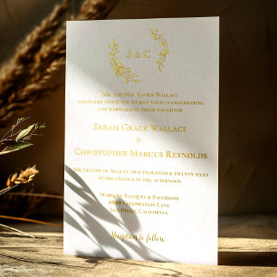 Invitation En Aluminium Couronne de luxe monogramme or blanc Mariage éléga