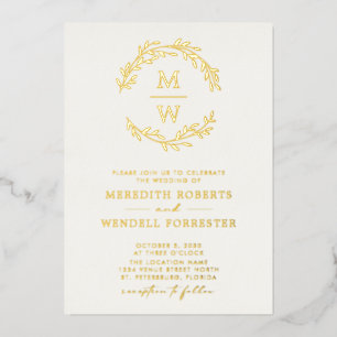 Invitation En Aluminium Couronne de mariage à monogramme sur fond crème do