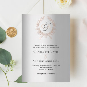 Invitation En Aluminium Couronne de mariage en or rose argenté avec monogr