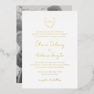 Invitation En Aluminium Couronne de monogramme Crête Photo Élégant Mariage