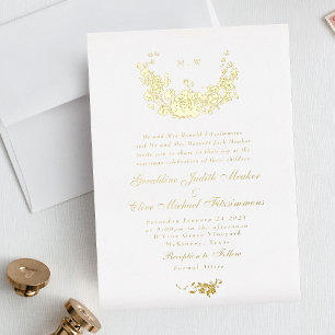 Invitation En Aluminium Couronne de monogramme de mariage en or réel d'élé