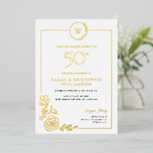 Invitation En Aluminium Couronne de monogramme doré pour les 50 ans de mar