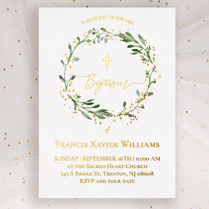 Invitation En Aluminium Couronne de verdure pour baptême