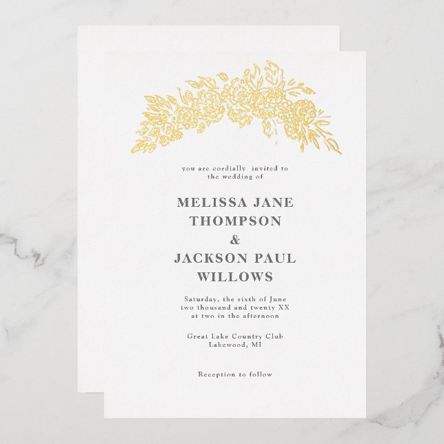 Invitation En Aluminium Couronne d'or design de mariage élégant (Recto/Verso)