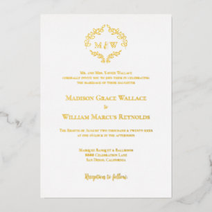 Invitation En Aluminium Couronne élégante de mariage formel Monogramme feu