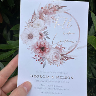 Invitation En Aluminium Couronne florale rose boho pour un mariage amoureu